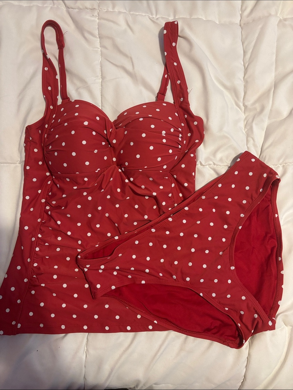 Polka Dot Red Women's Swim Pajama Tankini Set